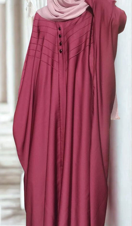 Mehroon Chonat Abaya – Elegant Front-Pleated Modest Wear